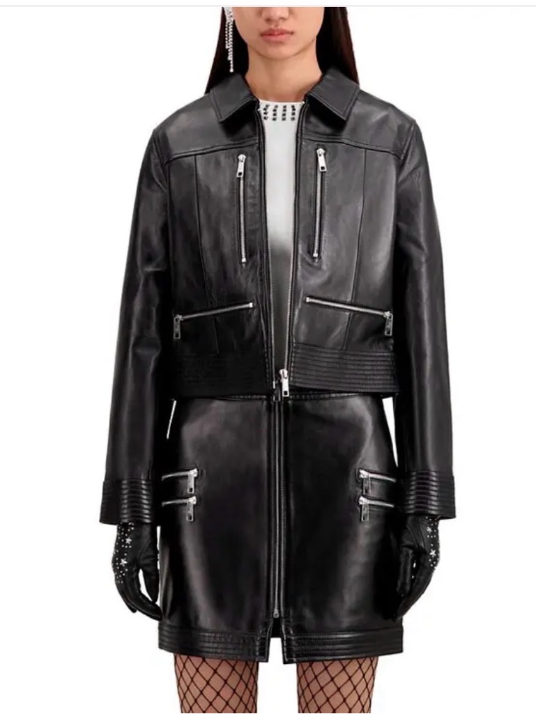 The Kooples Lamb Black Leather Zip Jacket With Silver Hardware